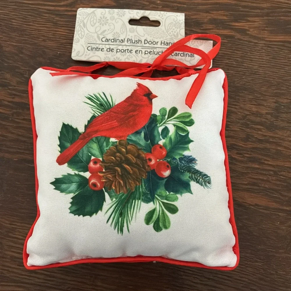 NWT- Cardinal Pinecone, Holly & Berries Holiday Plush Door Hanger Decoration